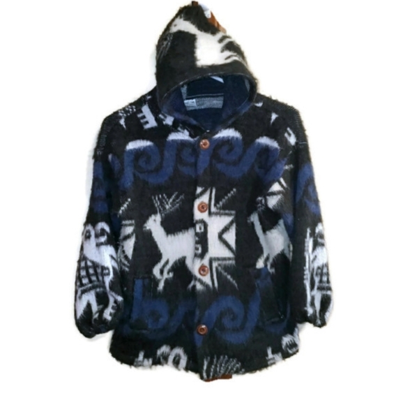 Artesanias Ramos Other - Boys Tribal Wool Coat Blue & Black Made In Ecuador Beautifully Made Size M/L